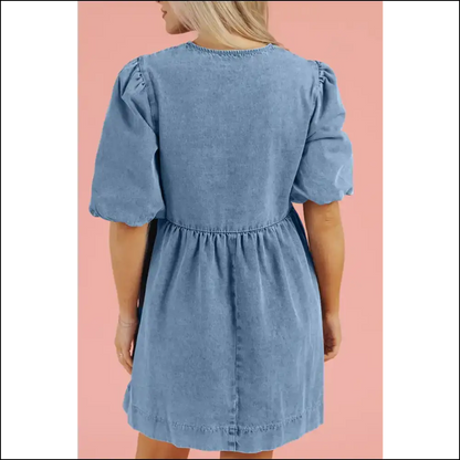 Chic Bowknot Denim Dress - Dresses