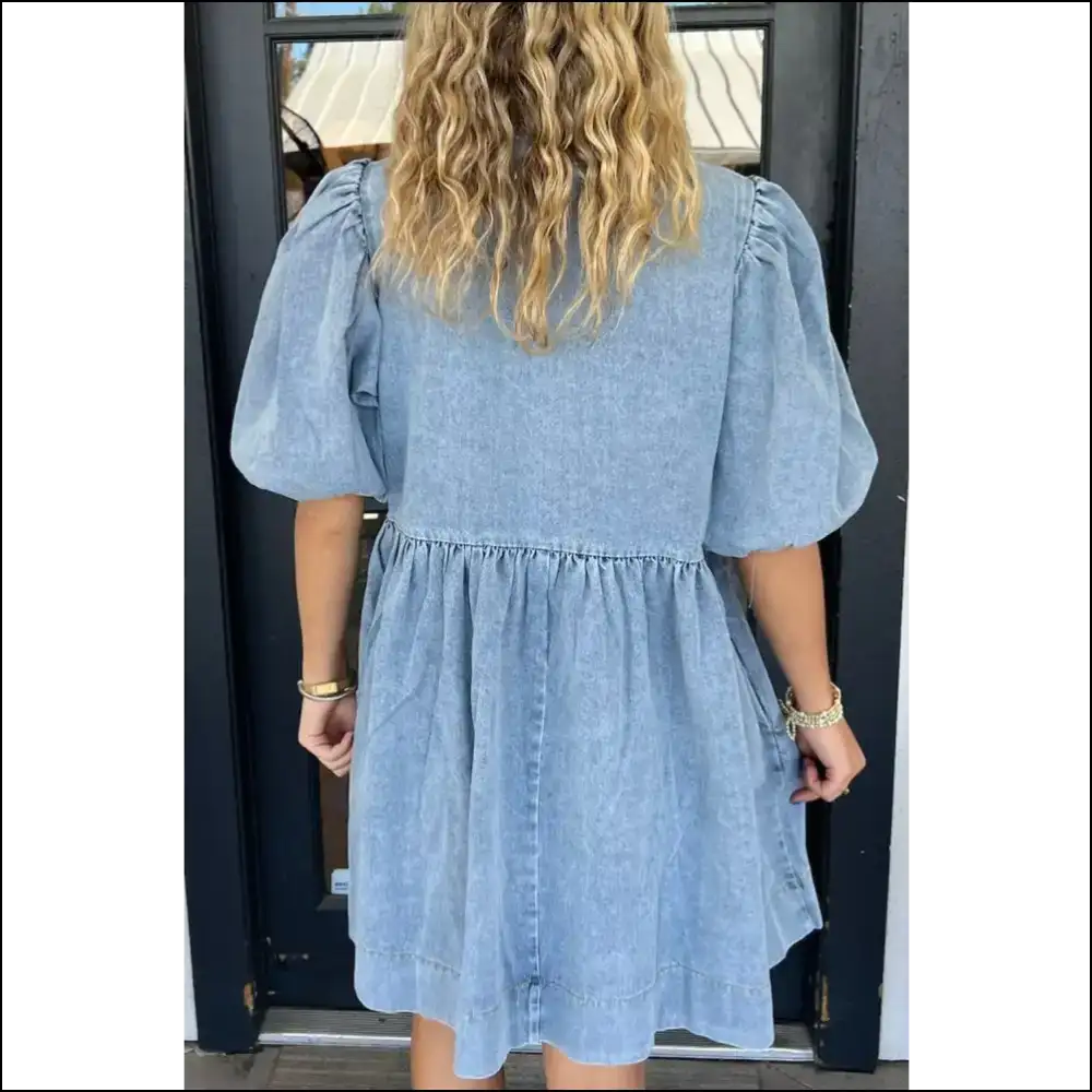 Chic Bowknot Denim Dress - Dresses