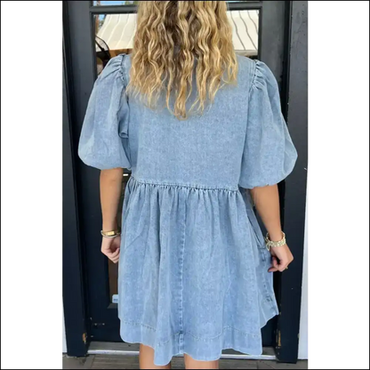 Chic Bowknot Denim Dress - Dresses