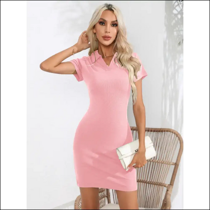 Johnny Collar Short Sleeve Mini Dress - Blush Pink / s - Dresses