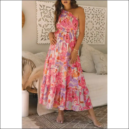 Floral Print one Shoulder Maxi Dress - Dresses