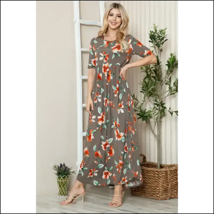 Bombom Floral Maxi Tee Dress - Effortless Chic - Coffee / s - Dresses