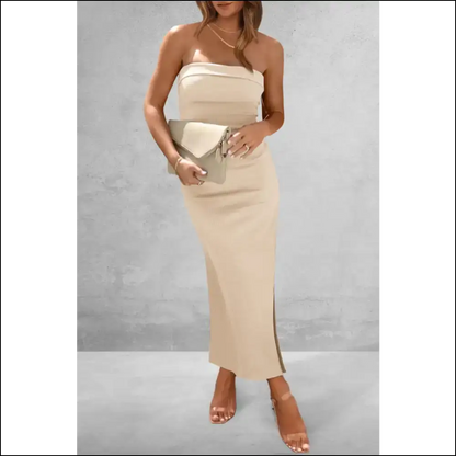 Chic Slit Tube Midi Dress - Tan / 2xl - Dresses