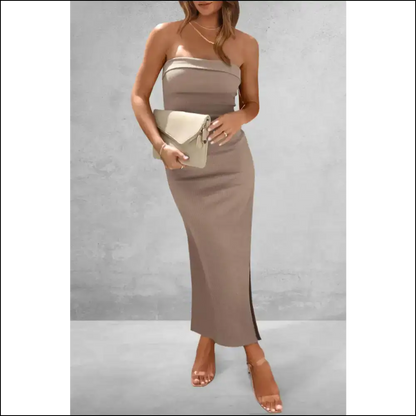 Chic Slit Tube Midi Dress - Mocha / m - Dresses