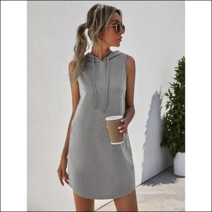 Chic Drawstring Sleeveless Hooded Mini Dress - Dresses