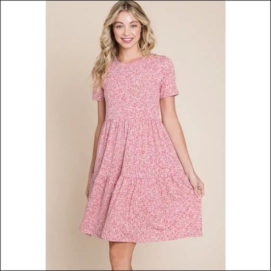 Bombom Fun & Flirty Printed Short Sleeve Mini Dress - Mauve / l - Dresses