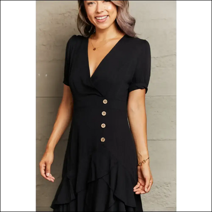 Perfee Ruffle Hem Surplice Dress - Dresses