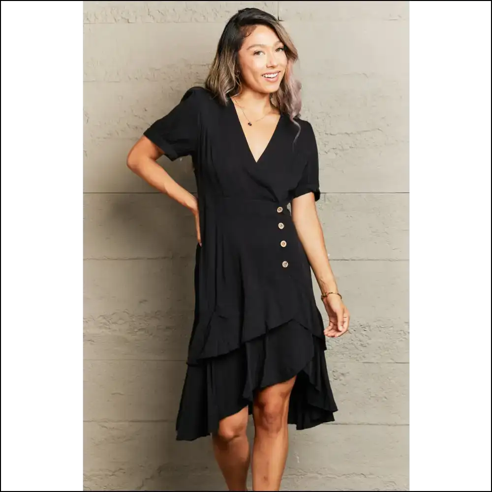 Perfee Ruffle Hem Surplice Dress - Dresses