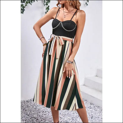 Playful Perfee Tied Striped Spaghetti Strap Dress Dresses