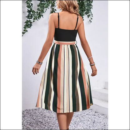 Playful Perfee Tied Striped Spaghetti Strap Dress Dresses