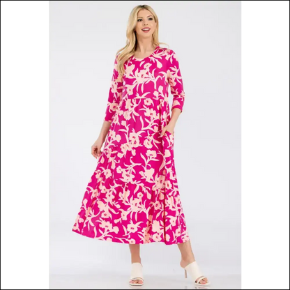 Celeste Floral Ruffle Hem Dress - Effortless Elegance - Fuchsia / m - Dresses