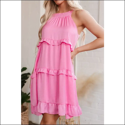 Ruffled Layered Mini Dress with Tied Back Dresses