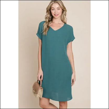Bombom V-neck Short Sleeve Dress with Pockets - Dresses