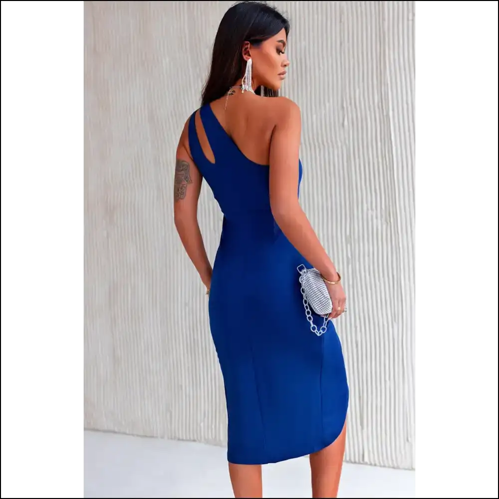 Ruched Cutout Single Shoulder Dress - Dresses