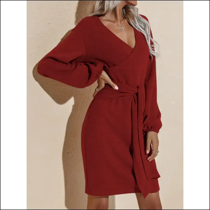 Fam-fam Surplice Long Sleeve Mini Dress - Dark Brown / Xl - Dresses