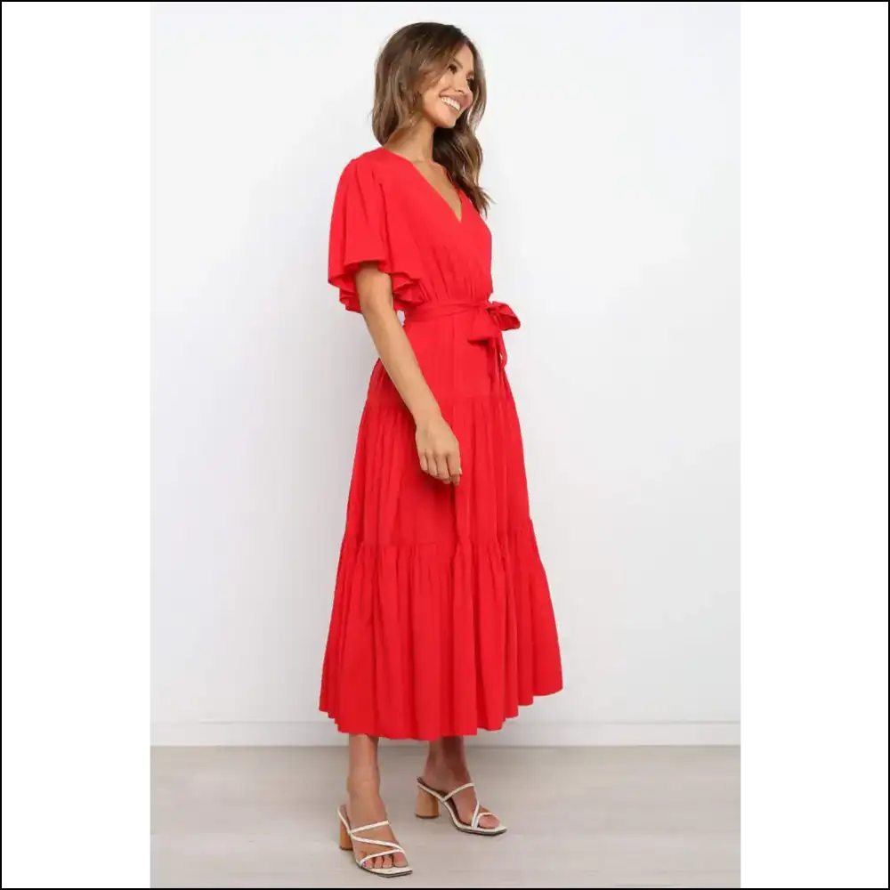 Chic Front Tie Tiered Midi Dress - Dresses