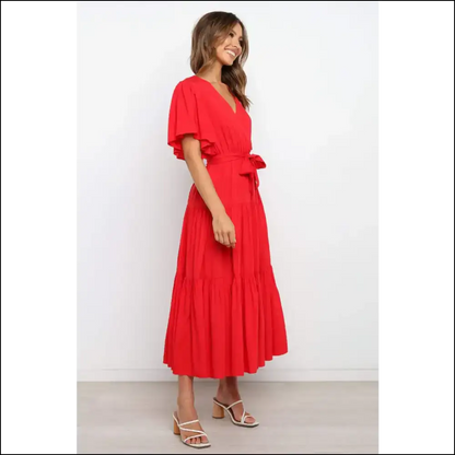 Chic Front Tie Tiered Midi Dress - Dresses