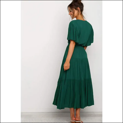 Chic Front Tie Tiered Midi Dress - Dresses