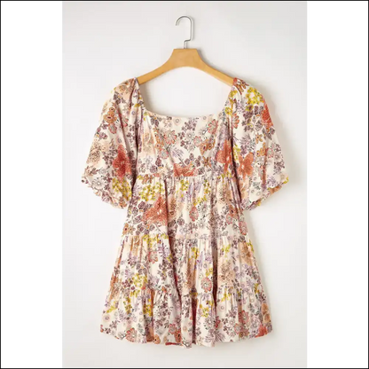 Tied Printed Half Sleeve Mini Dress - Dresses