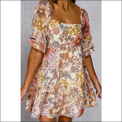Tied Printed Half Sleeve Mini Dress - Floral / s - Dresses