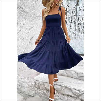 Perfee Tie-shoulder Tiered Midi Dress - Dresses