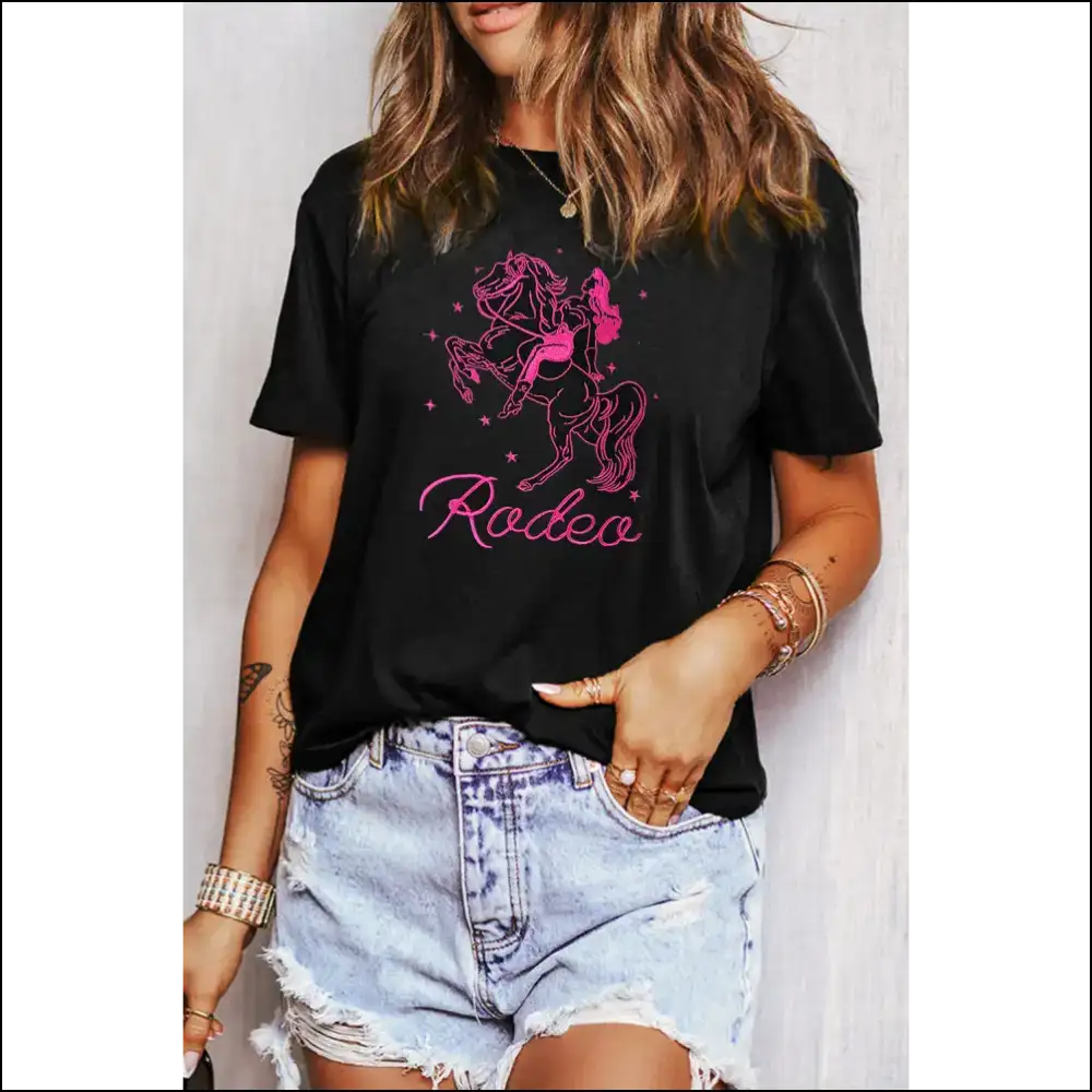 Black Cowgirl Rodeo Graphic Tee - Tees