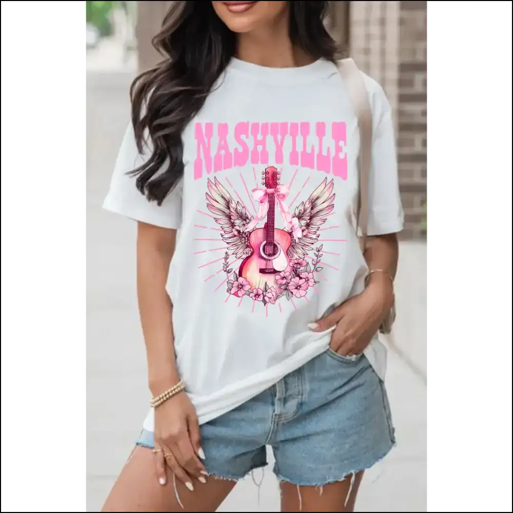 White Nashville Guitar Graphic T-shirt - s - Tees