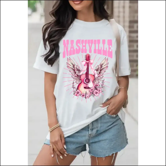 White Nashville Guitar Graphic T-shirt - s - Tees