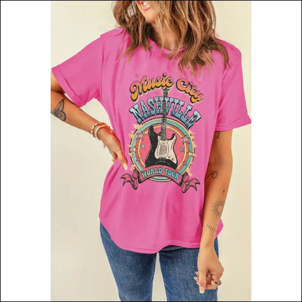 Sachet Pink Nashville World Tour Music City Graphic Tee - Tees