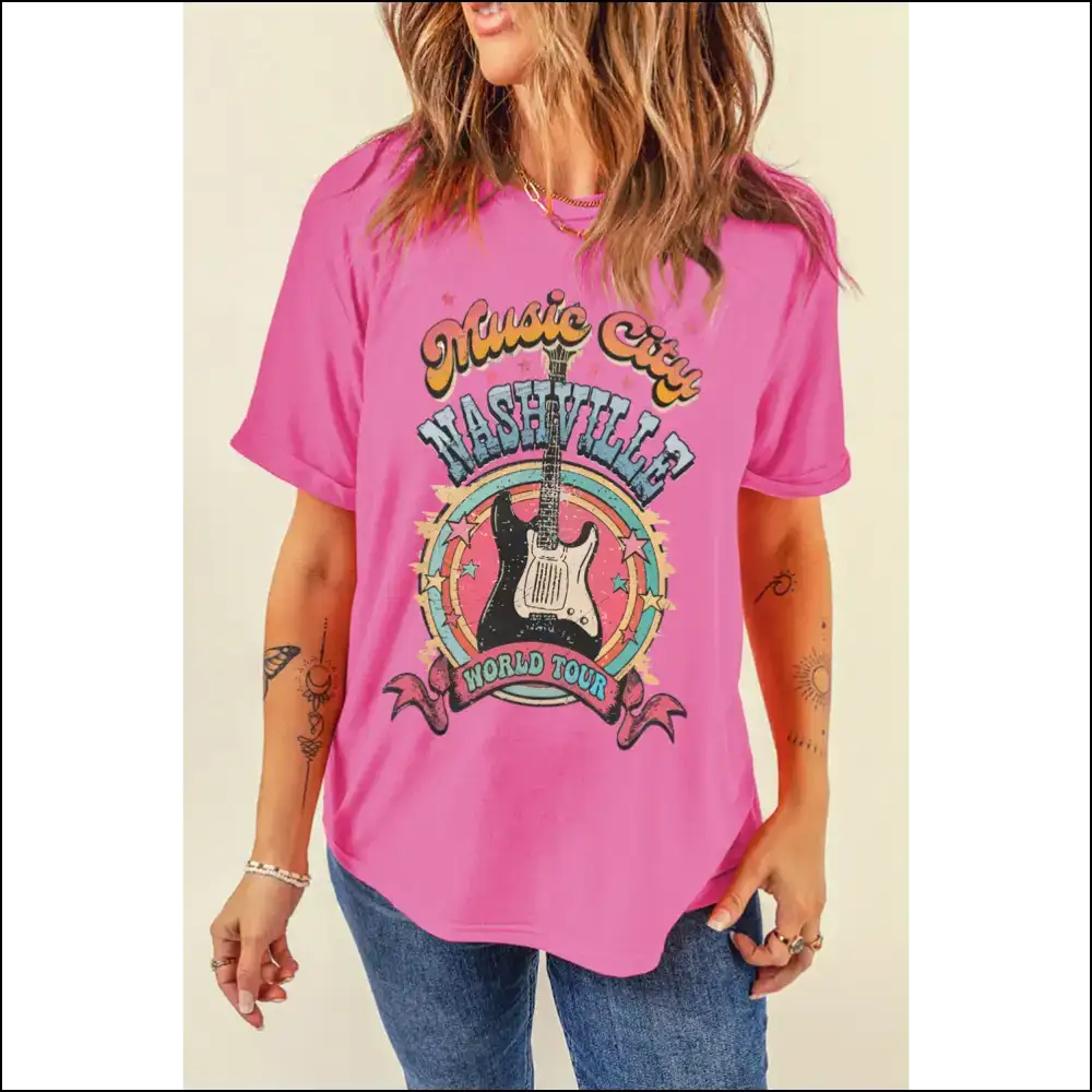Sachet Pink Nashville World Tour Music City Graphic Tee - Tees