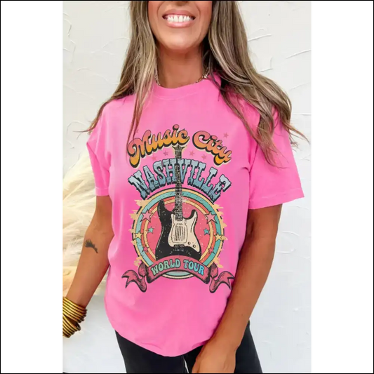 Sachet Pink Nashville World Tour Music City Graphic Tee - s - Tees