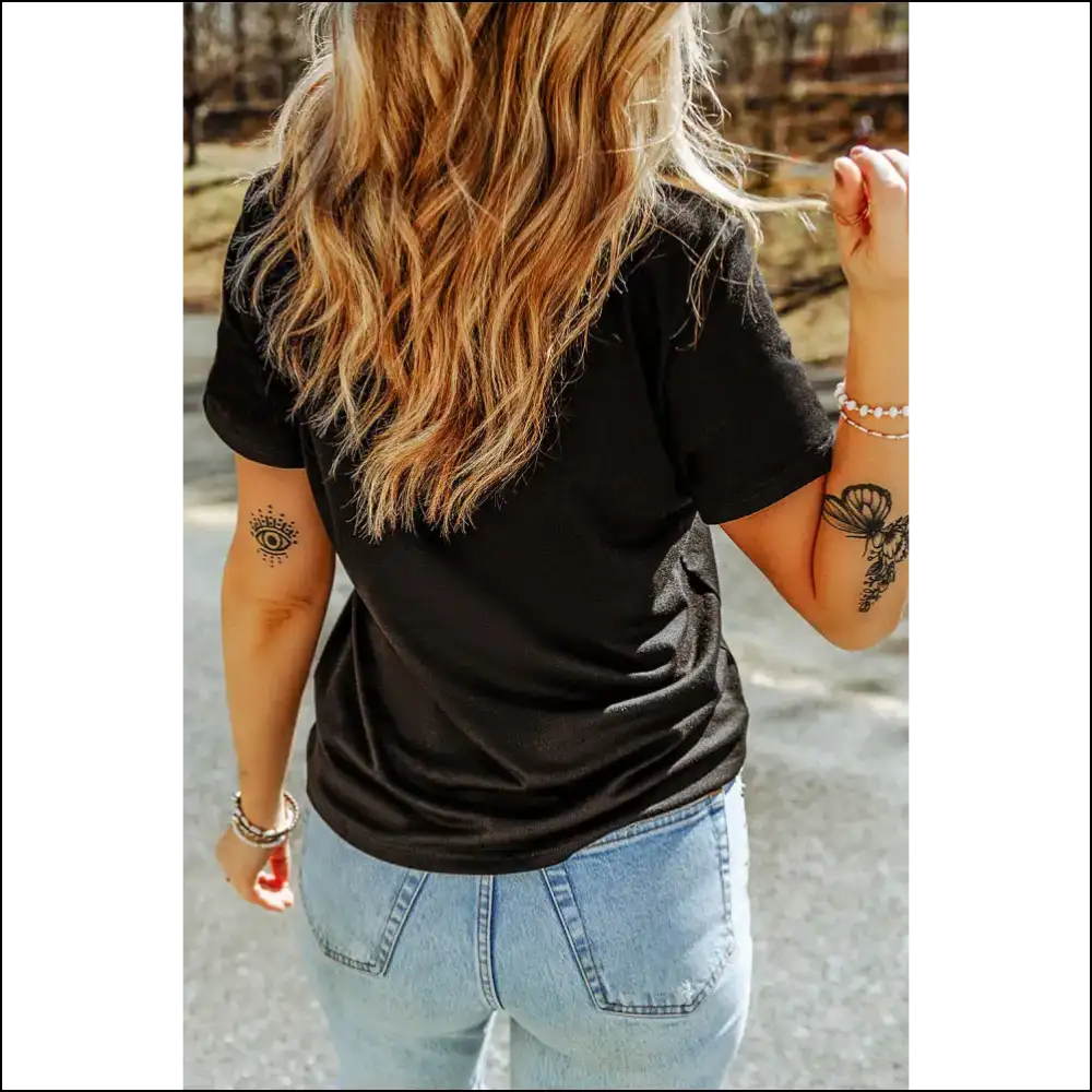 Black American Flag Floral Graphic Tee - Tees