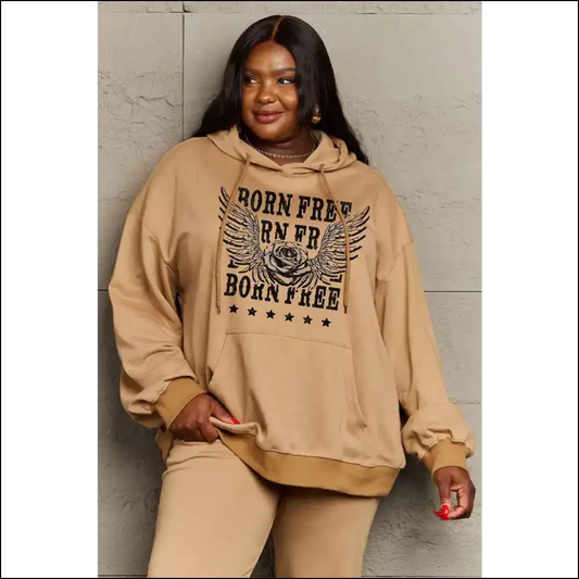 Born Free Graphic Hoodie - Simply Love - Mocha / l - Hoodies