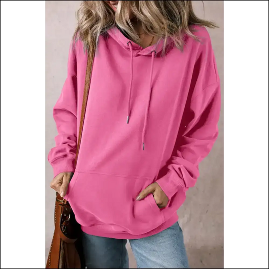 Chic Drawstring Dropped Shoulder Long Sleeve Hoodie - Fuchsia / Xl - Hoodies