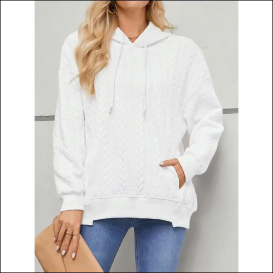 Chic Drawstring Long Sleeve Hoodie with Pockets - White / s - Hoodies