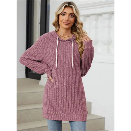 Chic Drawstring Long Sleeve Hoodie for Stylish Women - Mauve / s - Hoodies