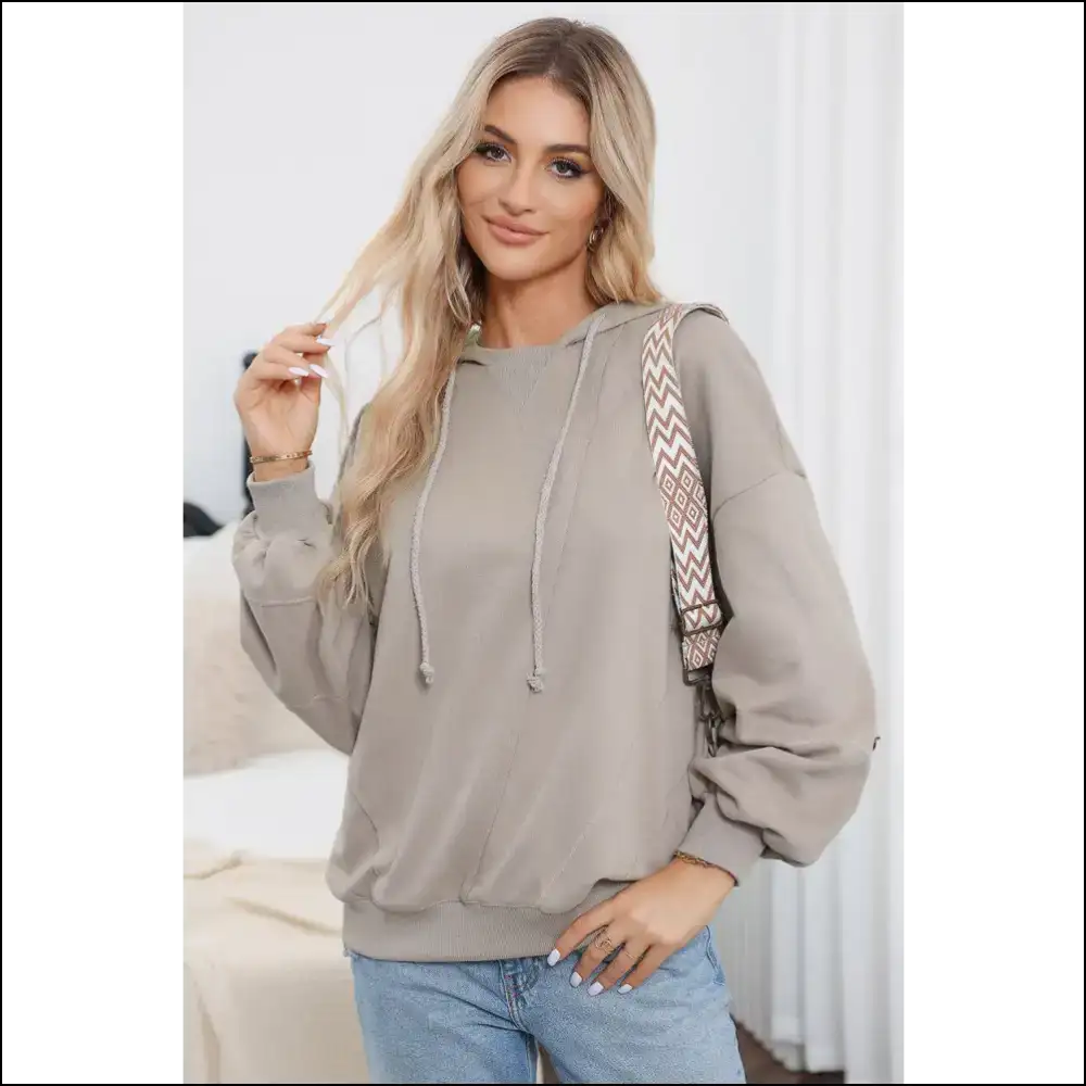 Chic Drawstring Long Sleeve Hoodie - Tan / m - Hoodies
