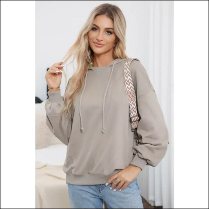 Chic Drawstring Long Sleeve Hoodie - Tan / m - Hoodies