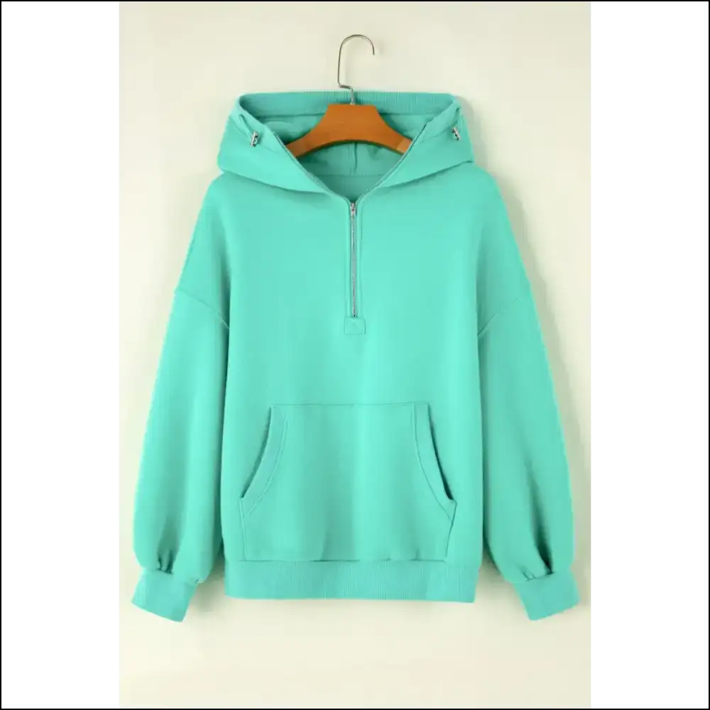 Chic Pocketed Half Zip Long Sleeve Hoodie - Hoodies