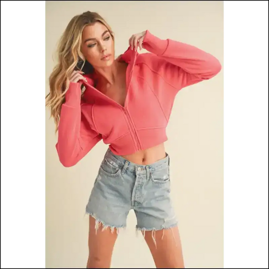 Aemi + co Stylish Zip Up Cropped Hoodie - Strawberry / s - Hoodies