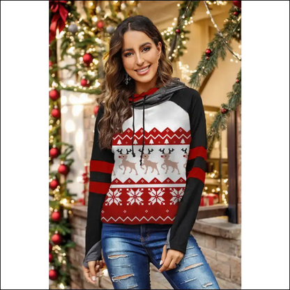 Double Take Holiday Drawstring Hoodie - Hoodies