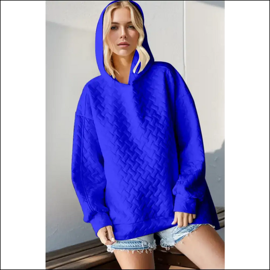 Double Take Textured Drop Shoulder Hoodie - Blue / 2xl - Hoodies