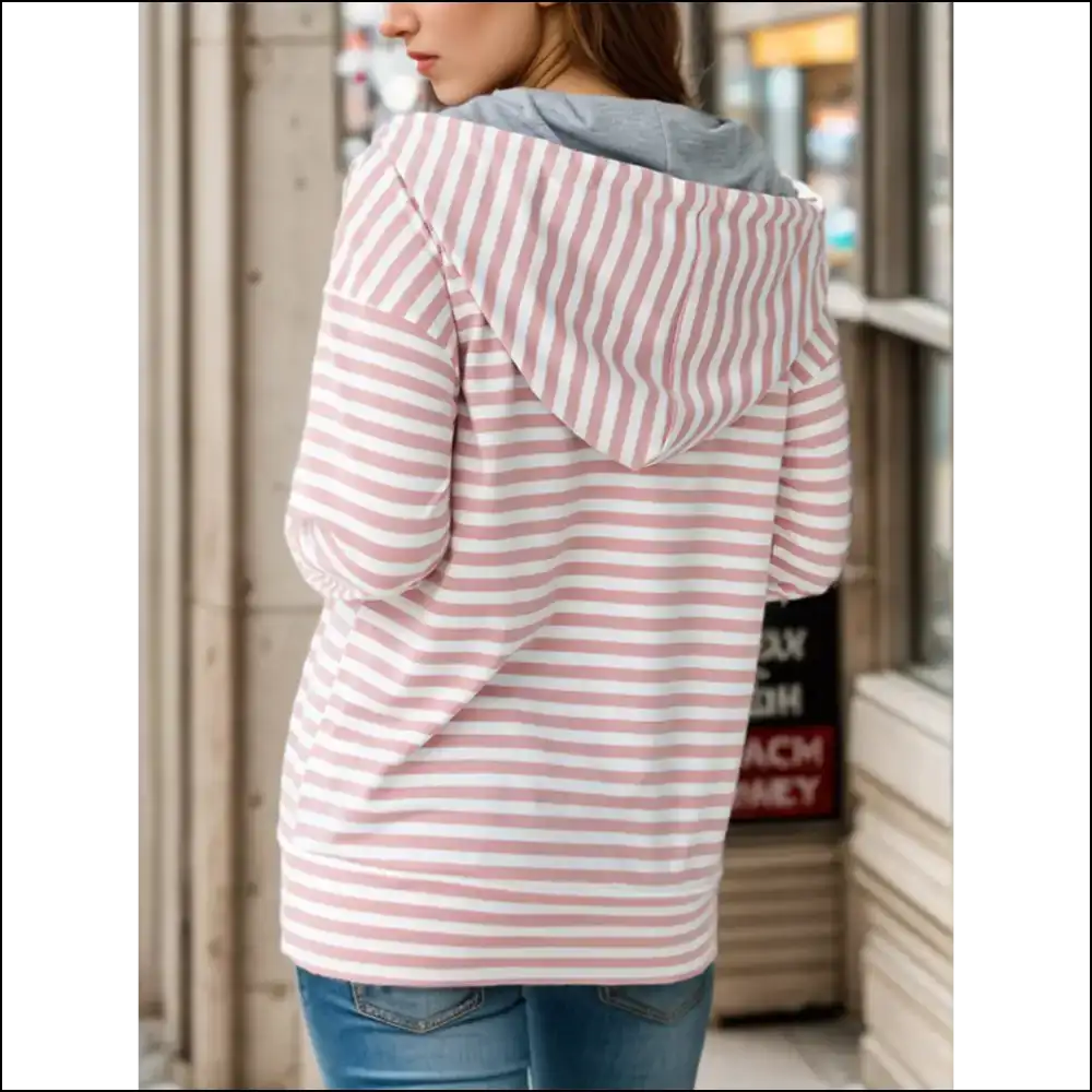 Chic Striped Drawstring Half Zip Hoodie - Hoodies