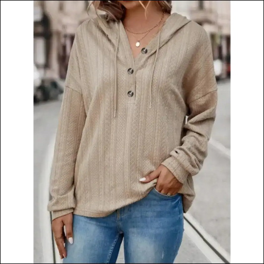 Playful Drawstring Dropped Shoulder Long Sleeve Hoodie - Khaki / s - Hoodies