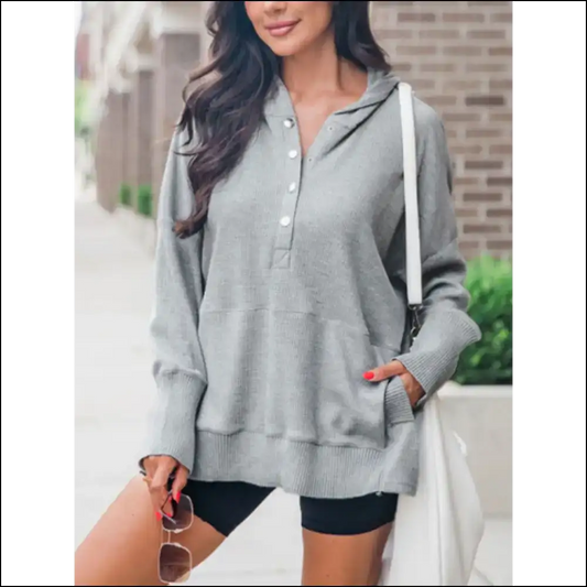 Chic Perfee Half Snap Long Sleeve Hoodie - Gray / s - Hoodies
