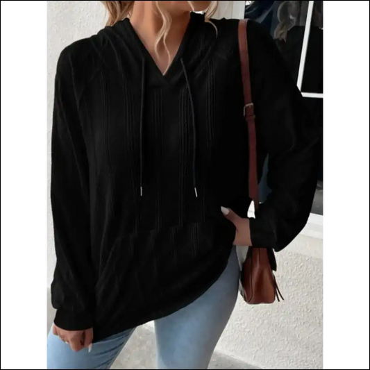 Textured Drawstring Kangaroo Pocket Hoodie - Black / Xl - Hoodies