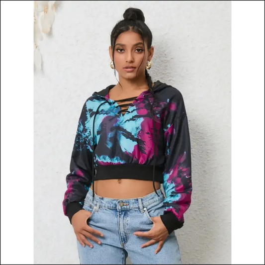 Playful Tie-dye Lace-up Hoodie - Multicolor / 2xl - Hoodies