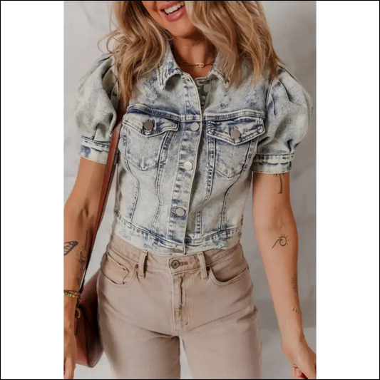 Beau Blue Light Wash Puff Sleeve Denim Jacket - s - Jackets