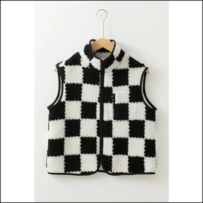 Black Checkered Sherpa Vest: Needful Things’ Cozy Hug! 🖤 Jackets
