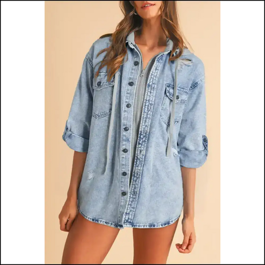 Mist Blue Oversized Denim: Because Adulting is Hard 💀 - Mist Blue / s - Jackets